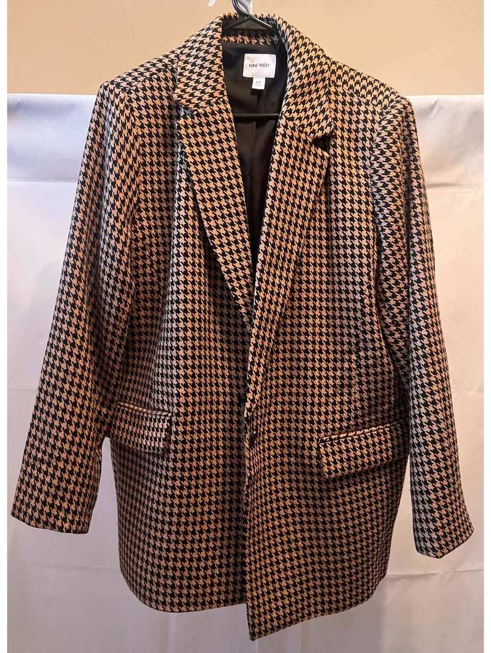 Nine West Women’s XXL Brown Black Houndstooth Longline Blazer Jacket